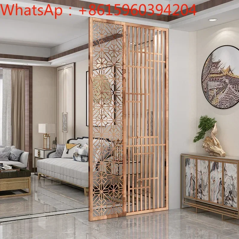 

Modern minimalist stainless steel screen partition wall porch hotel Nordic light luxury hollow carved grille metal