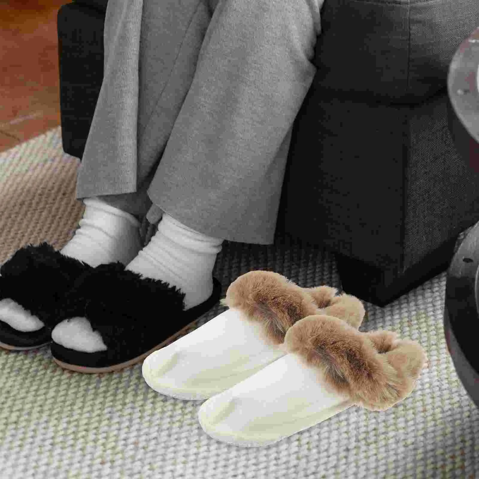 2 Pairs Plush Clog Shoe Liners With Faux Pearl Decor Winter Warm Removable Furry Slippers Liners Cozy Clogs Lining Sock Inserts