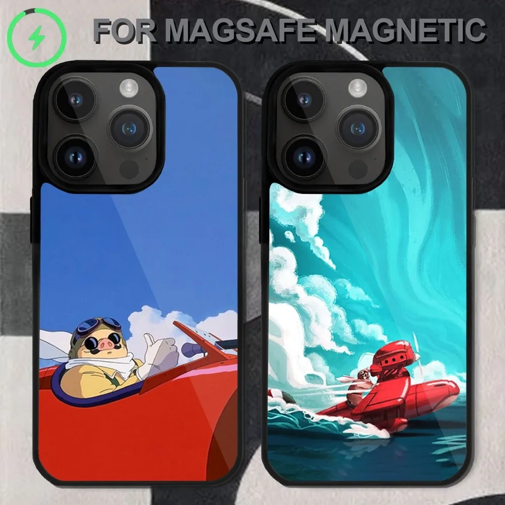 Funda de teléfono P-PORCO con dibujos animados para iPhone, carcasa de carga inalámbrica Magsafe Plus Mini, R-ROSSO, 14, 13, 12, 11, 15 Pro Max