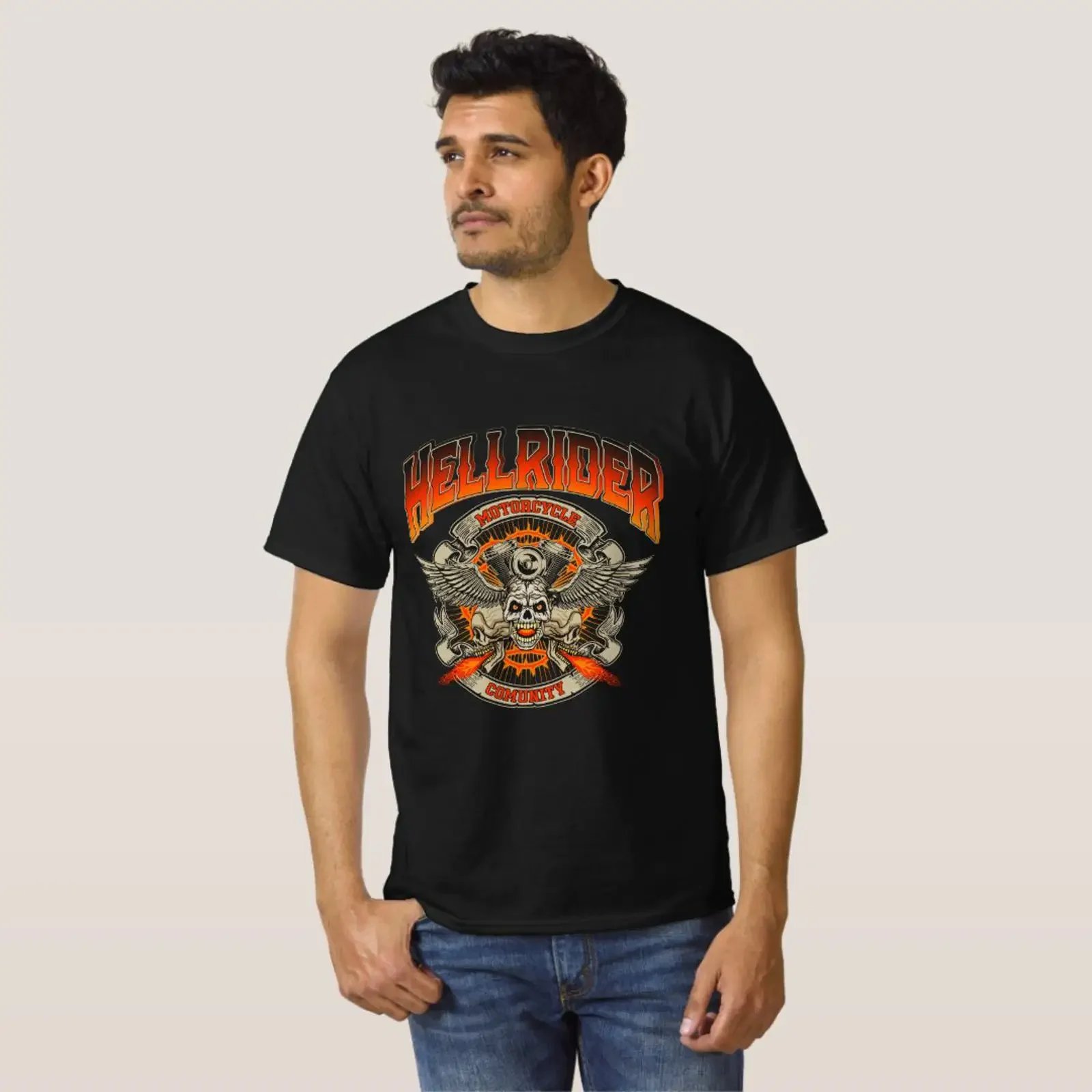Hellrider comunity T Shirt vintage Washed Breathable fashion Casual Soft Top For Everyday Wear designer clothes Stretched homme