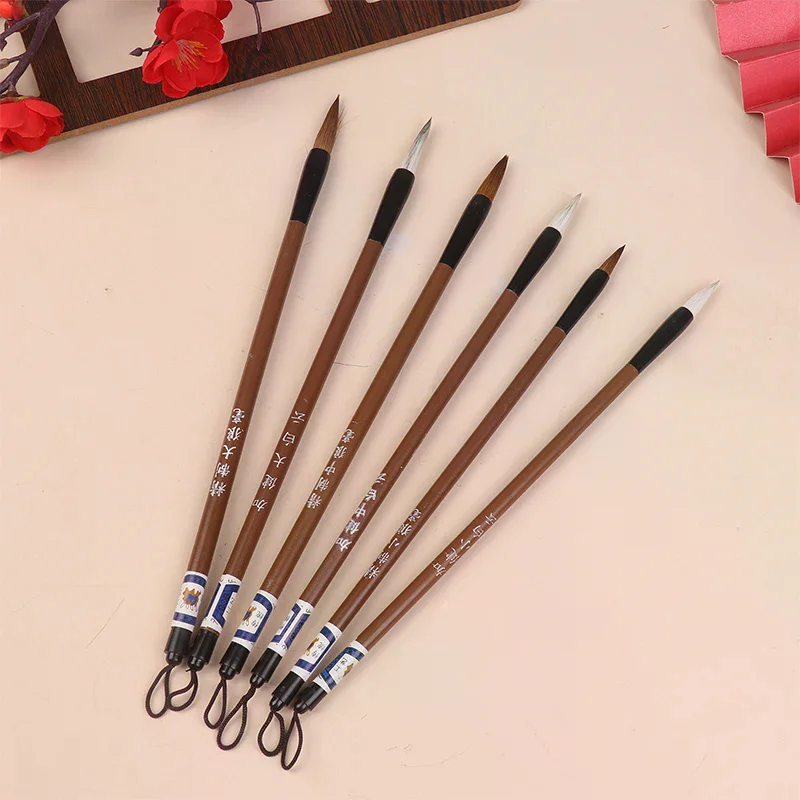 Traditional Chinese White Clouds Bamboo Wolf's Hair Writing Brush For Calligraphy Painting Practice Brushes Writing Tools 6Pcs