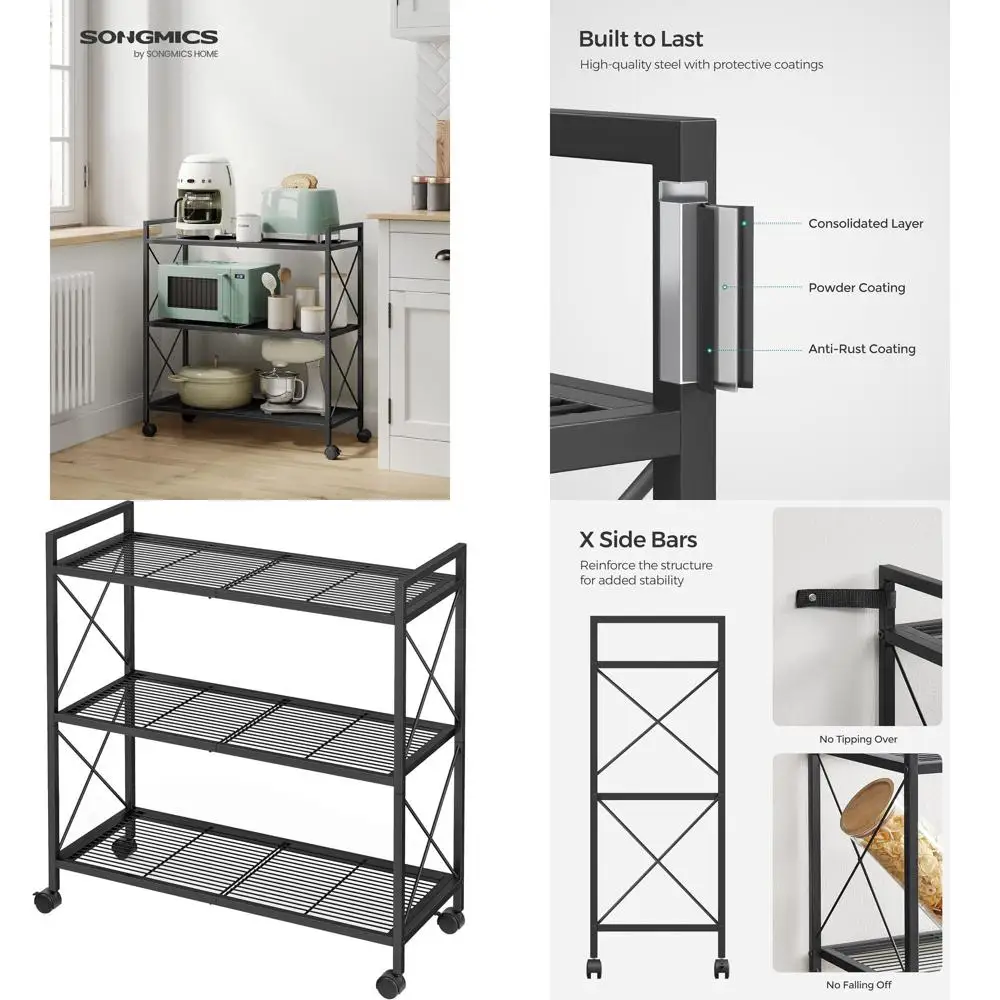 

Промышленная 3-ярусная сетчатая стеллажная система на колесиках, ширина 31,5 дюйма, черная, UB3B01, для дома и офиса