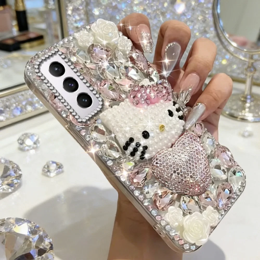 Hello Kitty Strass Bling Kristall Handyhülle Samsung S25 Ultra S24 Plus S23 S22 Ultra S21 S20 FE S26 Note20 Transparenter Stoßfänger – Detail 5