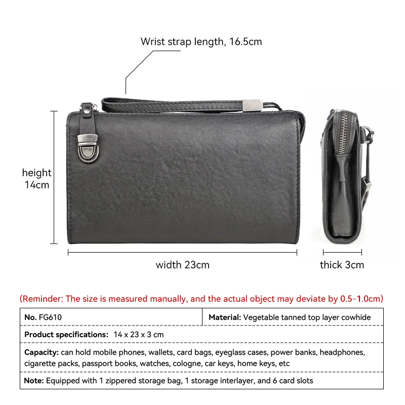 Casual Genuine Leather Clutch Wallet Lock Hook Handbag For Men Business Card Holder Long Wallet Clutch Bag Male Purse