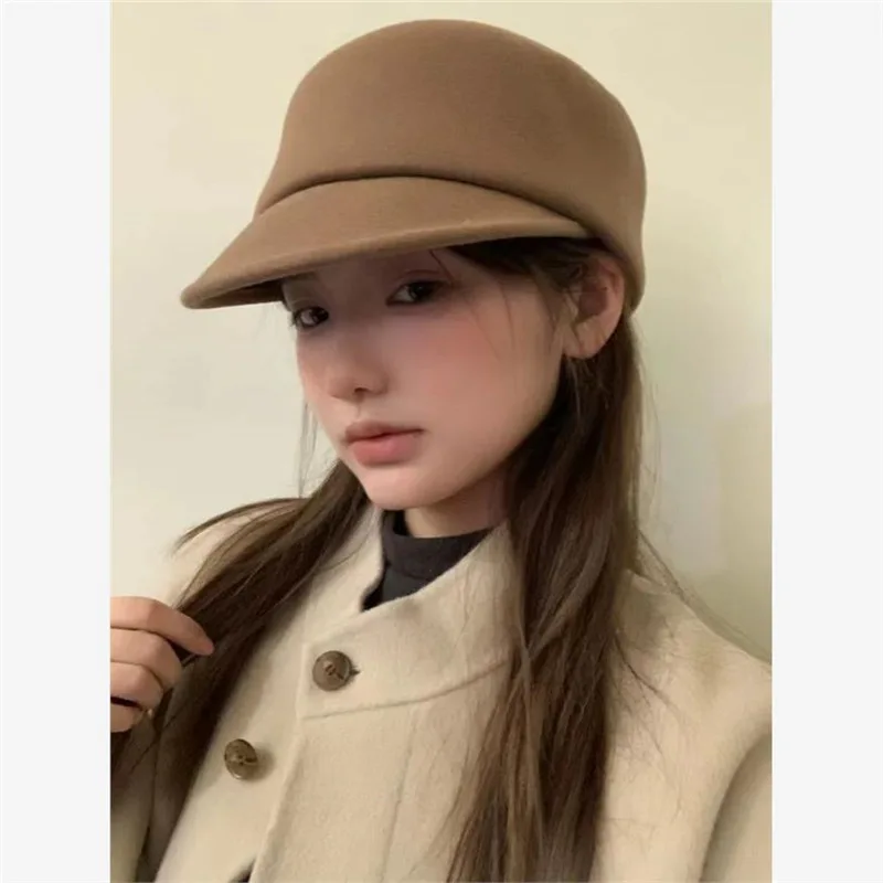 Elegant Wool Blend Cloche Hat Women: Winter Duckbill Cap with Rhinestones - British Vintage Minimalist