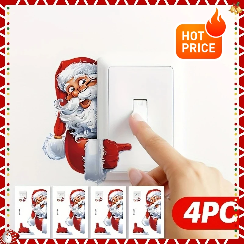 1/4 Uds decoración de interruptor de luz navideña-panel autoadhesivo Santa Peek y brillante, interruptor de luz de adorno para el hogar de vacaciones de fácil instalación
