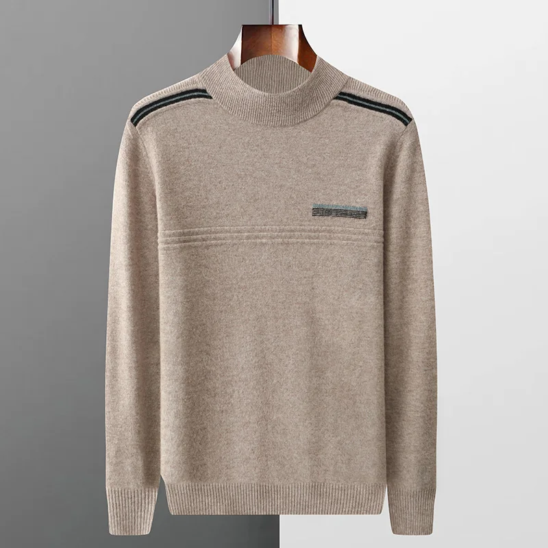 Autumn And Winter New 100% Pure Wool Semi-High Collar Men's Loose Thick Warm Knit Sweater Bottoming Shirt