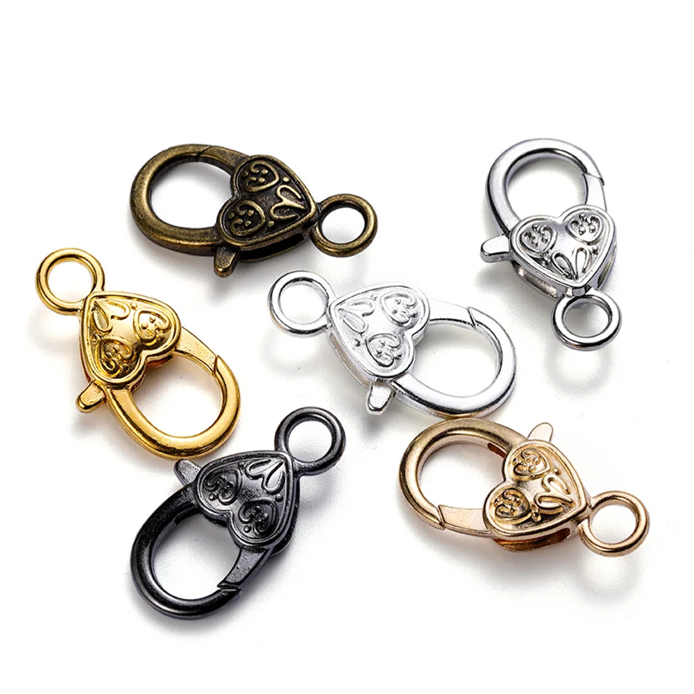 10Pcs/Lot 14*27mm Heart Metal Shape Lobster Clasp Keychain Connectors for DIY Necklace Bracelet Chain Jewelry Making Accessories