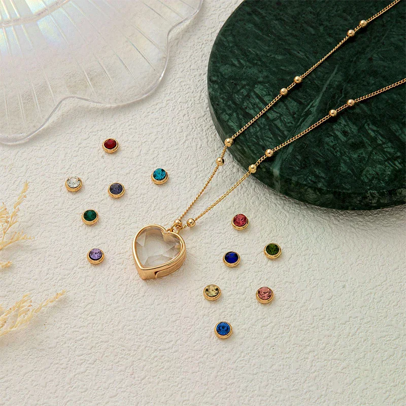 Love Glass Box Pendant DIY Necklace Birthday Month Gemstone Light Luxury Versatile Fashion Jewelry Gift