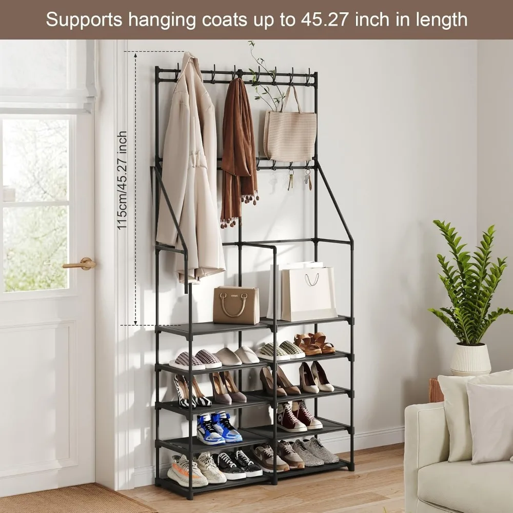 معطف وأحذية متعدد الوظائف 3 في 1 مع 16 خطافًا لتخزين موفر للمساحة