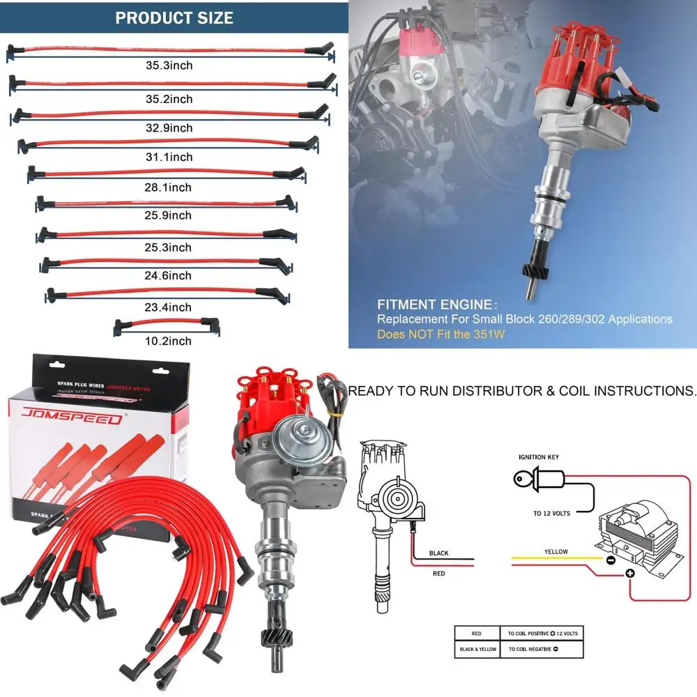 

Новый распределитель с красной крышкой и проводами 289-302, замена для Ford Small Block, готовый к рабочему