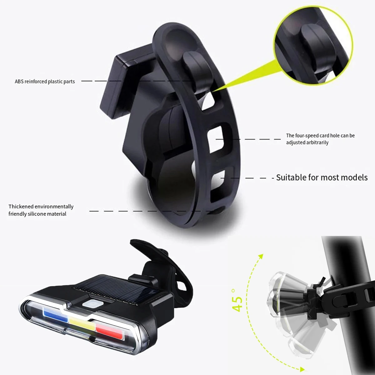 دراجة حمراء تحذير الضوء الخلفي قابلة للشحن LED الدراجة الجبلية الضوء الخلفي متعدد الإضاءة التروس ملحقات المصابيح لسلامة ركوب الخيل #6