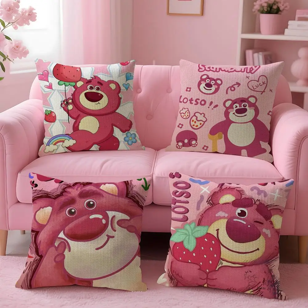 Lotso الكثير-o'-Huggin' الدب كيس وسادة الكتان الطبيعي النسيج العضوي على الوجهين الطباعة أريكة ديكور المنزل هدية غطاء الوسادة