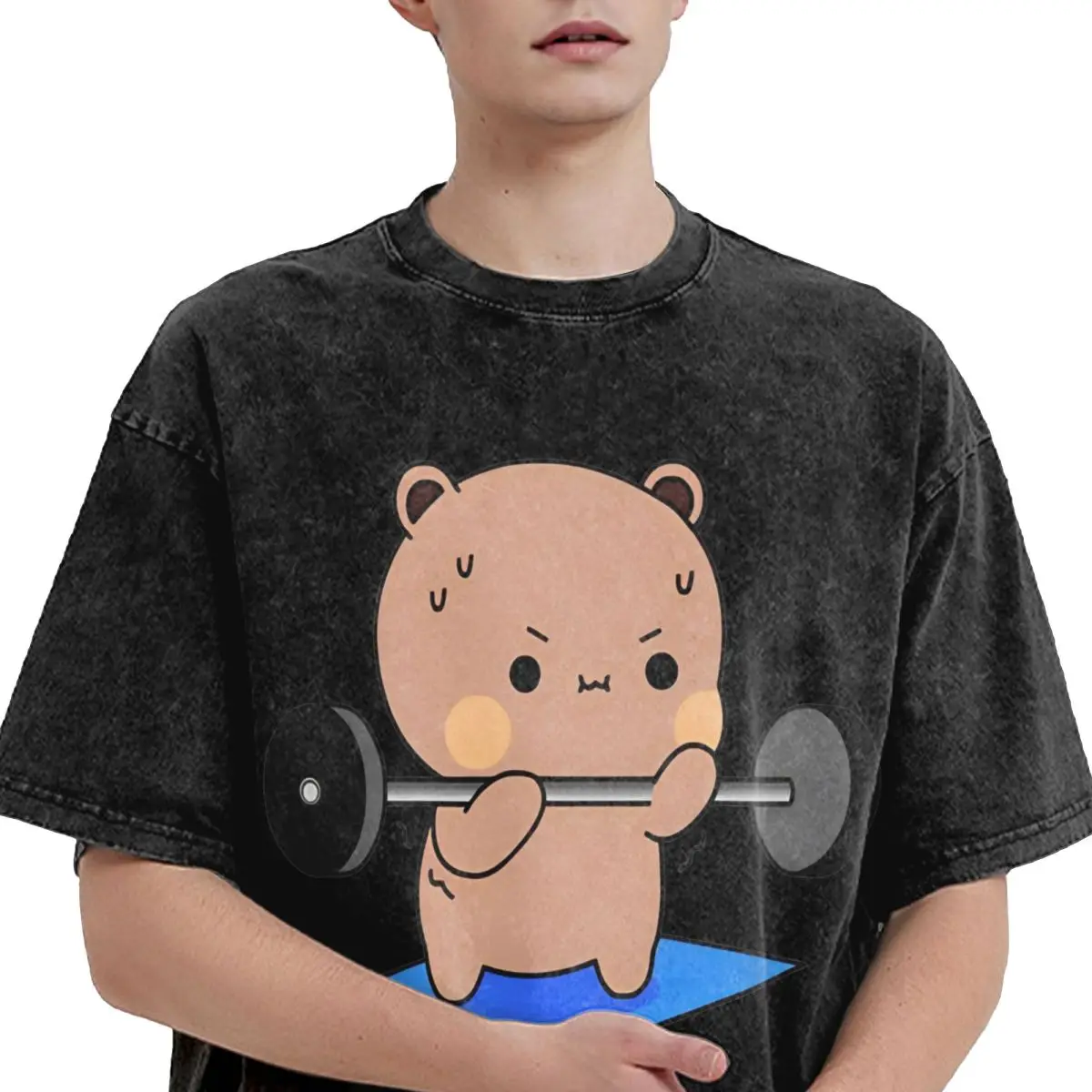 Oversized Washed T Shirt Cute Panda Bear Bubu Dudu Fun Love Power Simple T Shirts Leisure Tshirt for Man Summer Y2K Casual Tops