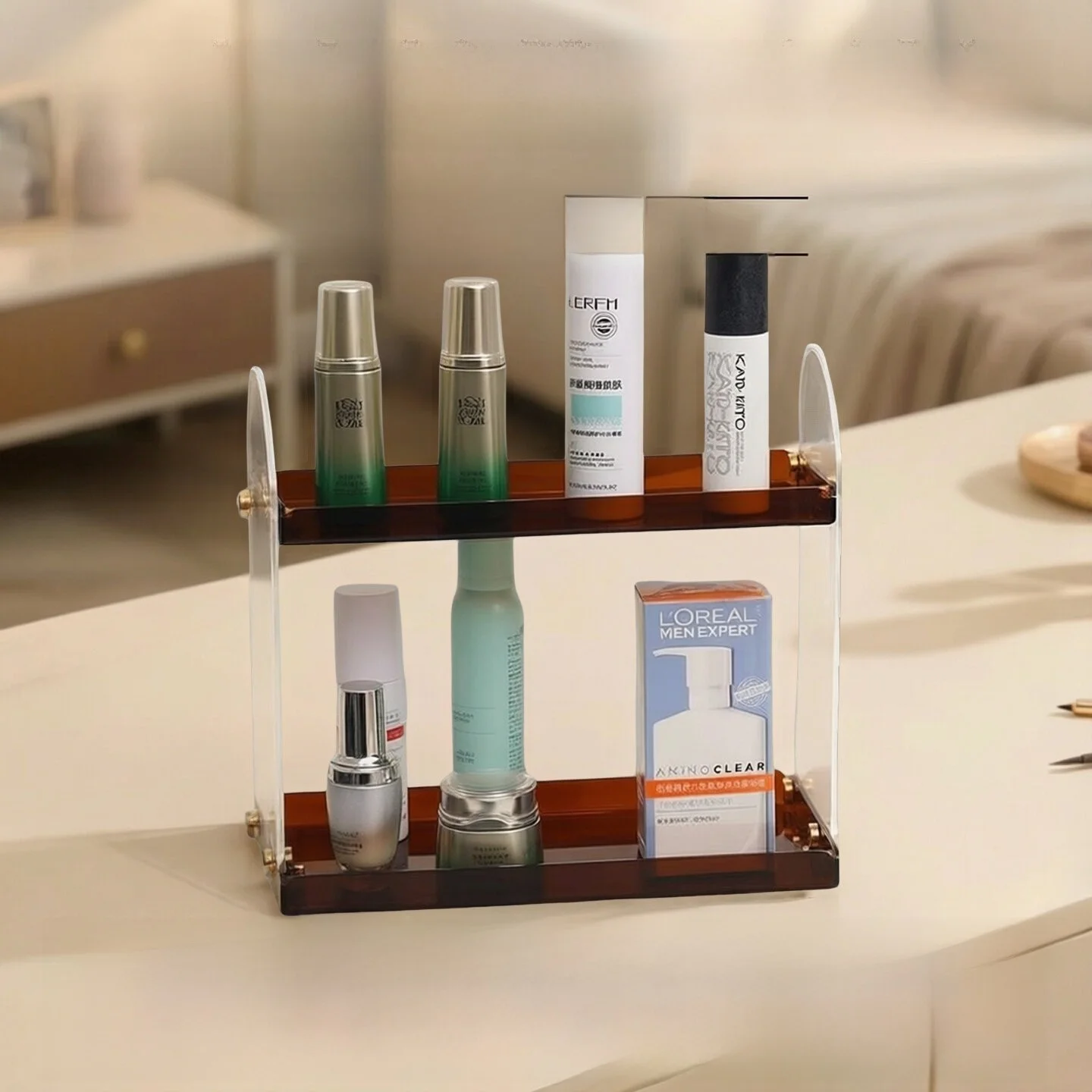 acrylic-cosmetic-storage-rack-double-layer-desktop-organizer-box-bathroom-vanity-shelf-transparent-design-square-shape