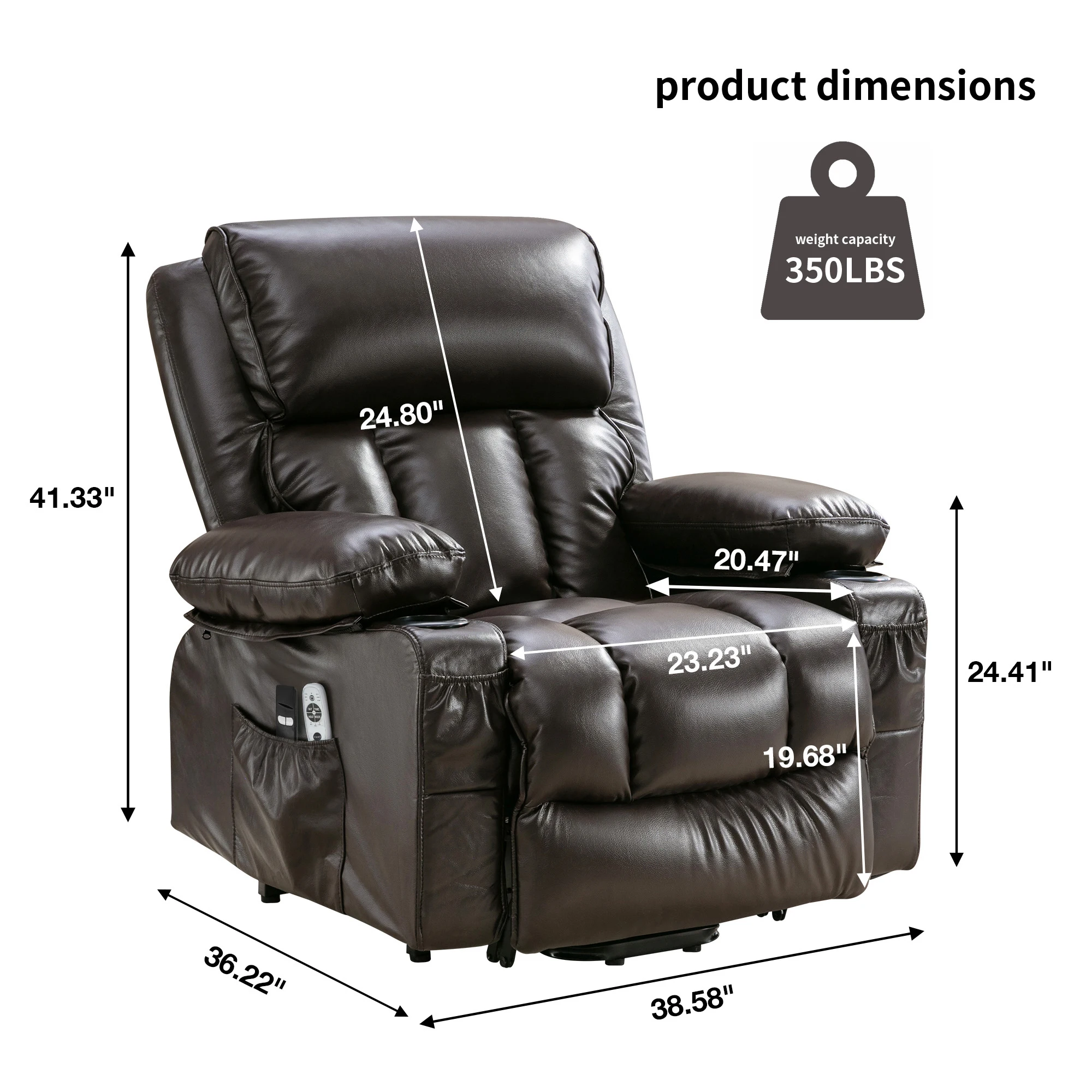 Modern Electric Massage Lift Lounge Chair Heated Vibration Fleece Leather Interior Metal Frame The Elderly USB Port
