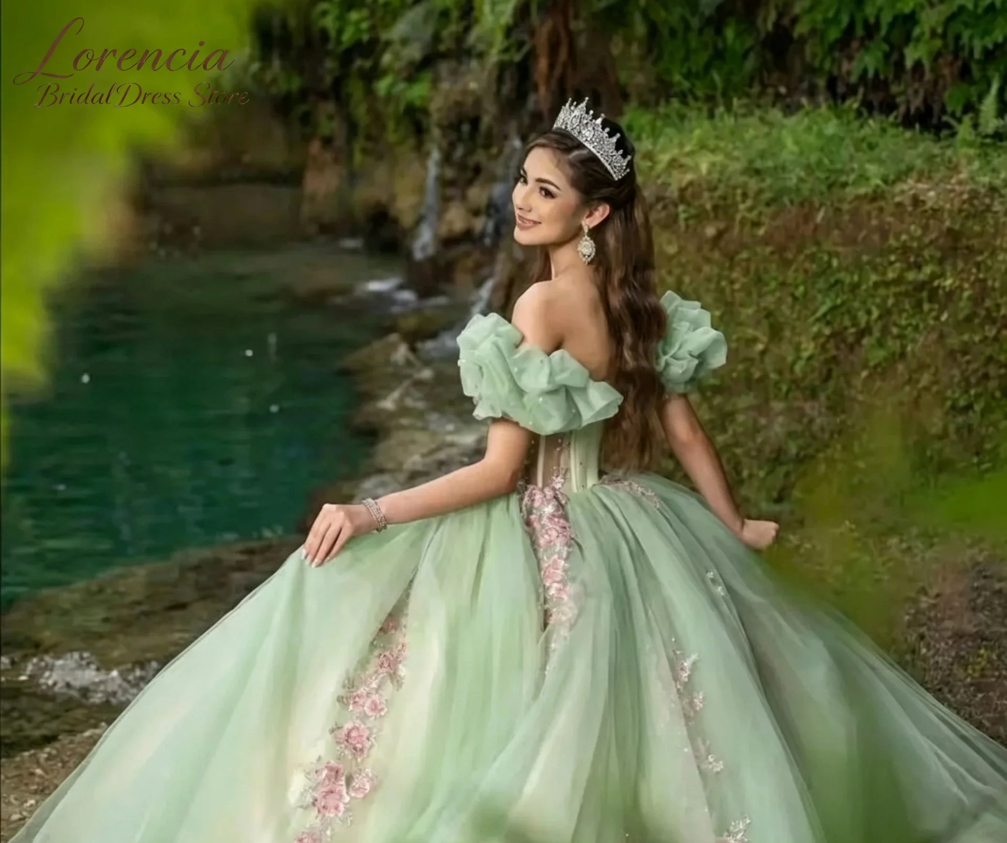 

Customized Off Shoulder Quinceanera Dress Wit Ruffled Puff Sleeve Corset Tulle Sweet 16 Ball Gown Vestidos de 15 Anos Appliques