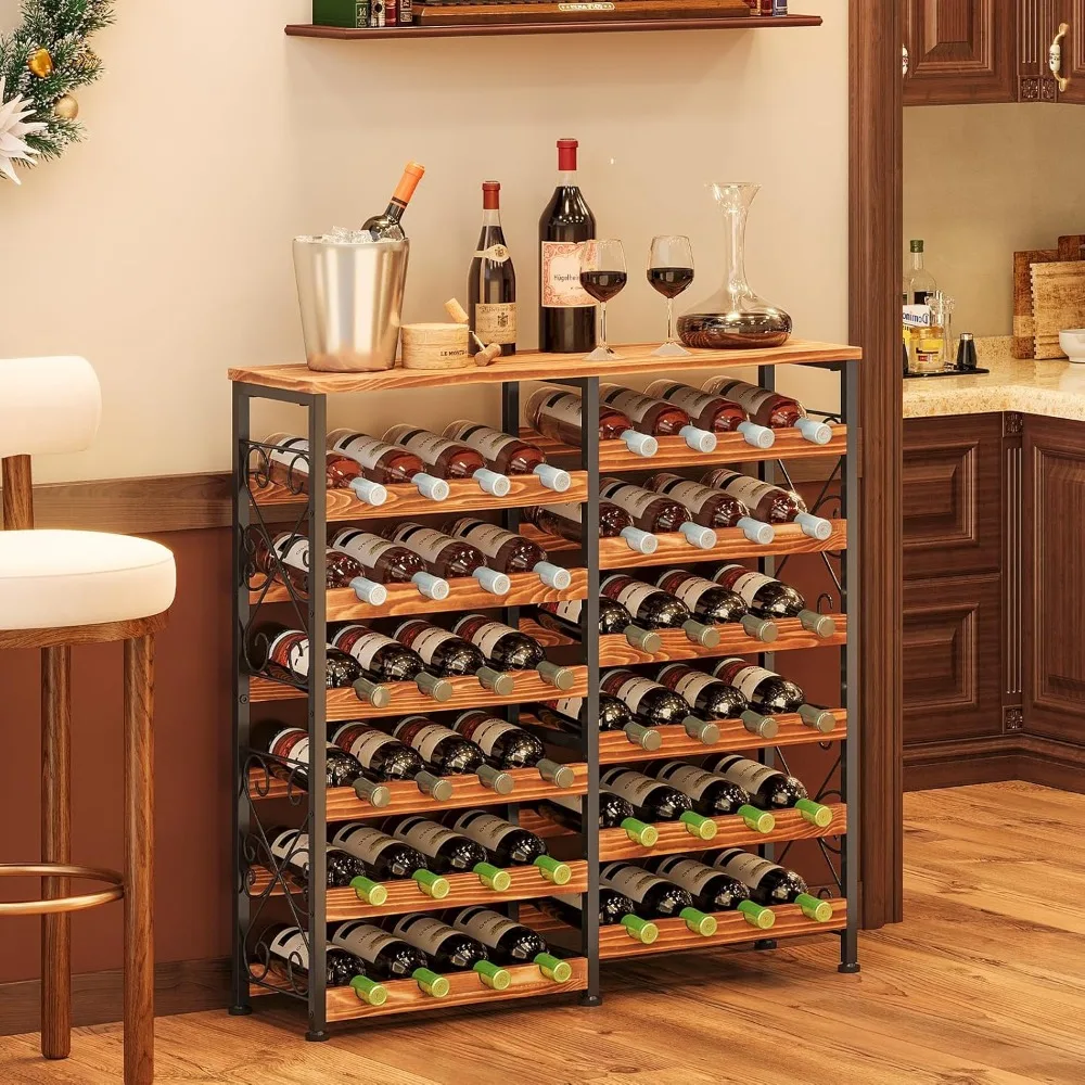 

Freestanding Wooden Top 48-Bottle Wine Rack for Kitchen and Bar Storage and Display