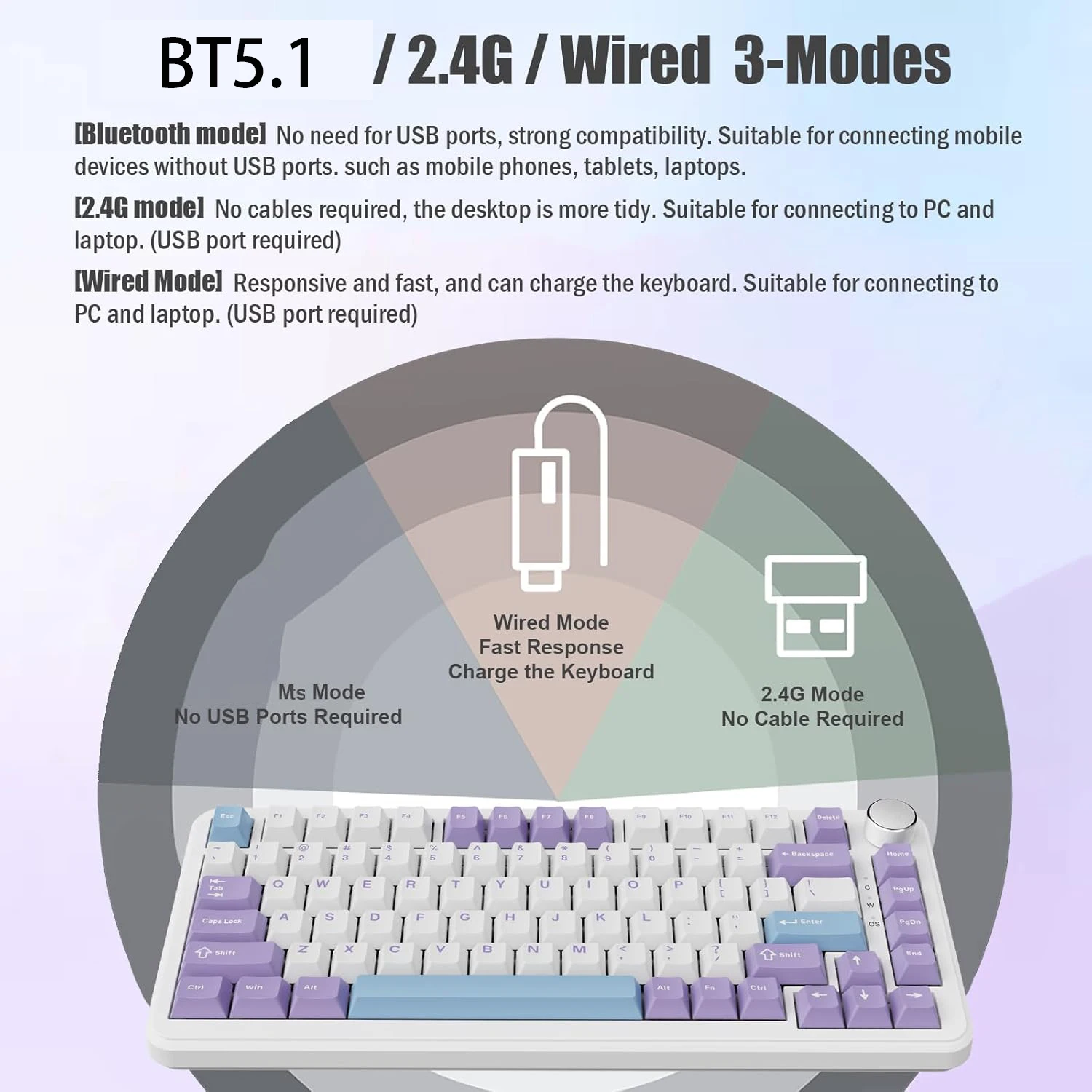 AK820MAX Three-Mode Hot-Swappable Mechanical Keyboard with Gasket, Long Battery Life, Five-Layer Filling PC - Image 3
