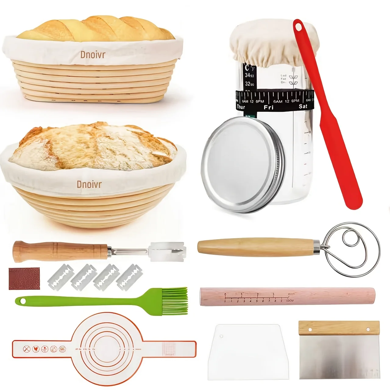 

Bread Fermentation Basket Set, Approximately 10 "Oval And Approximately 10" Round Fermentation Basket Set, Yeast Starter Pot Set