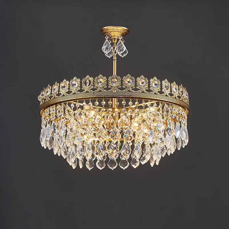 Retro American Crown Led Crystal Chandelier Home Decoration Living Room Bedroom Entrances Cloak Room Staircase Light Fixtures