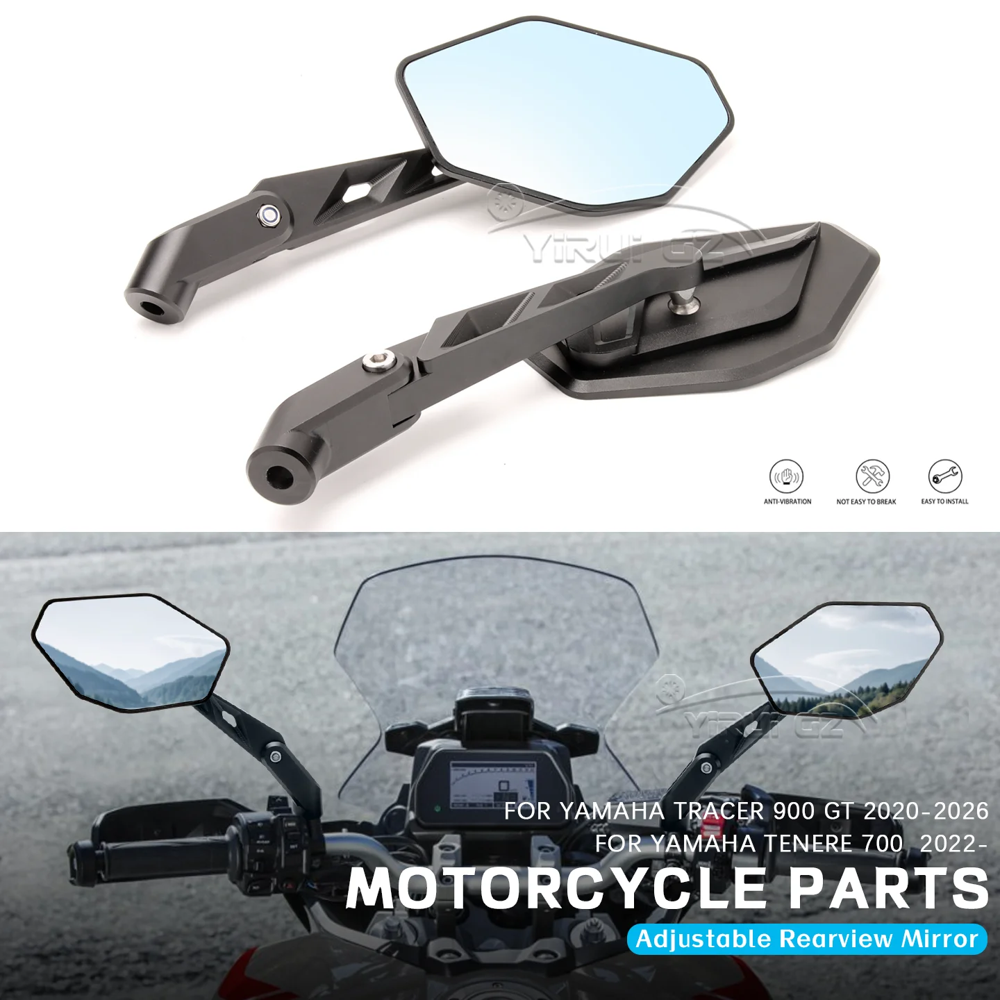 

Motorcycle Accessories New CNC Aluminum Foldable Rearview Mirror Adjustable Side Mirror FOR YAMAHA TRACER 900 900 GT TENERE 700