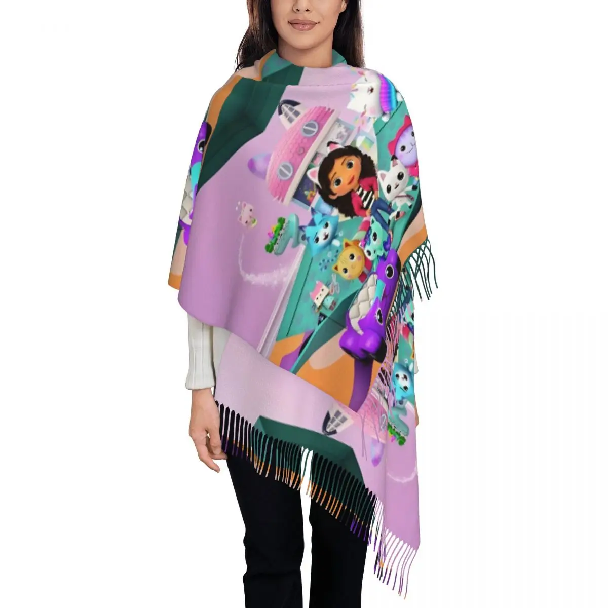 ギャビーズドールハウス スカーフ ラップ レディース ロング 冬 秋 暖かい タッセル ショール ユニセックス ギャビー猫 スカーフ