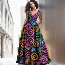아프리카 앙카라 여성 드레스, 맞춤형 Dashiki, 섹시한 V넥 민소매 캐주얼 드레스, 2425052