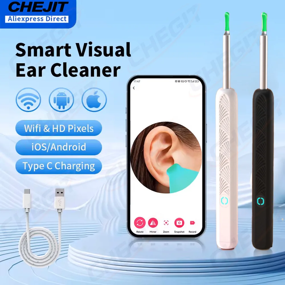Wireless Ear Wax Cleaner with Camera Safe Earwax Removal Endoscope with Camera Luminous Otoscope Ear Cleaning Tools Ear Care