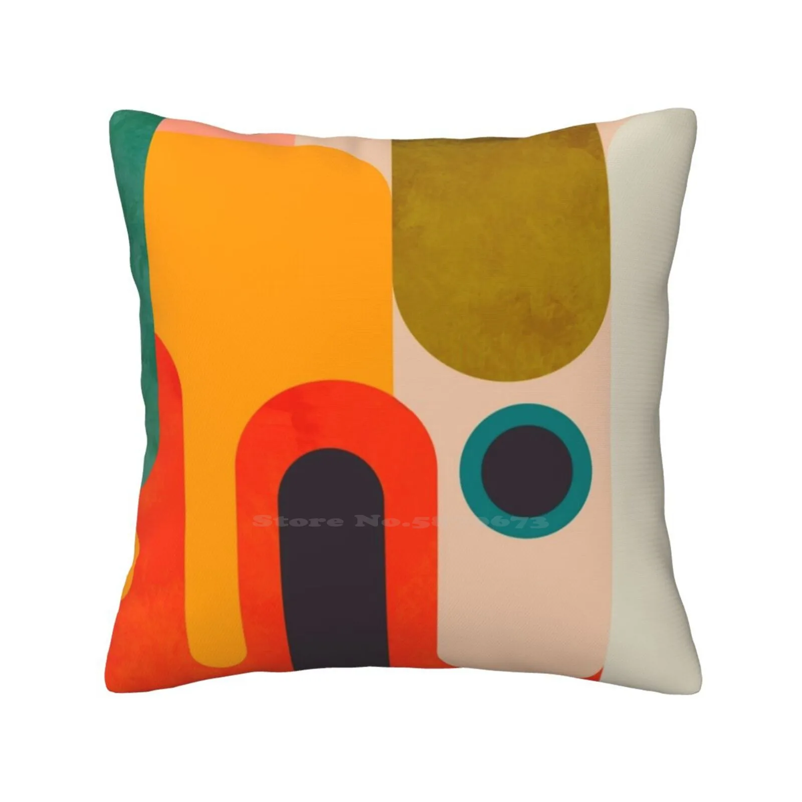 

Geometric Shapes Abstract 8 Pillow Cover Hug Pillowcase Abstract Template Warm Colours Red Petrol Pink Yellow Beige Modern