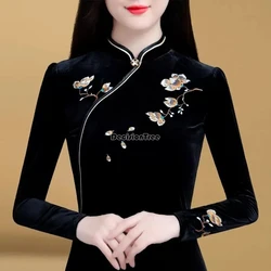 2026 classical temperament embroidery qipao top chinese style autumn winter thicken warm blouse fashionable versatile cotton top