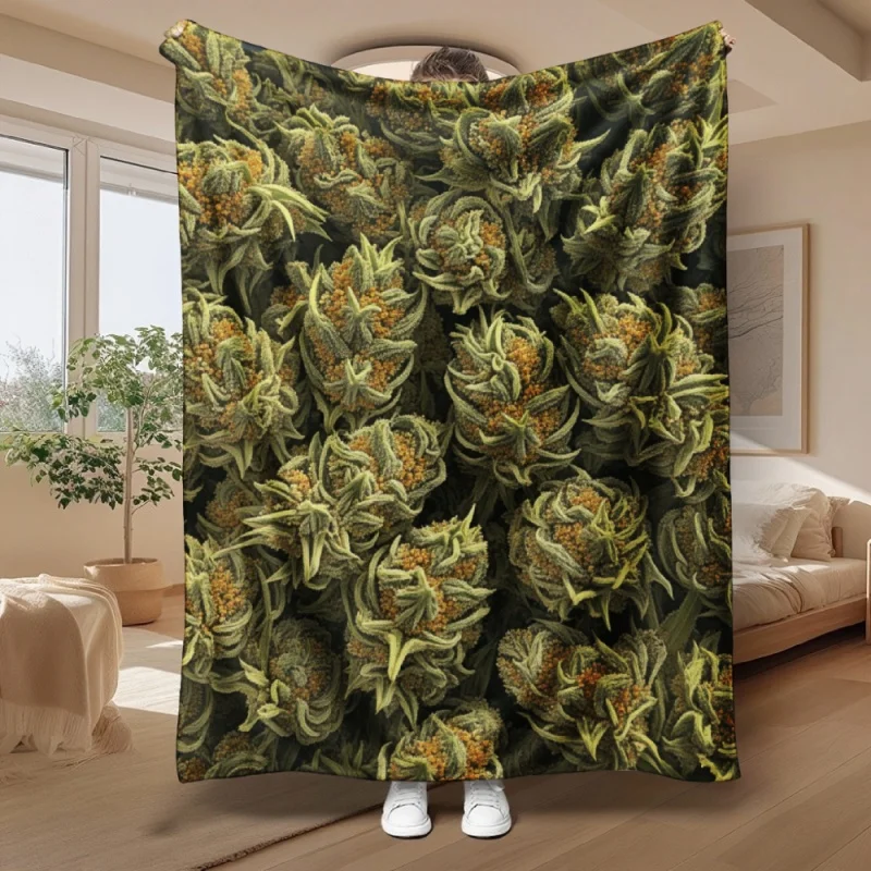 Vintage Plant Bud Display Throw Blanket, Herbal Collection Printed Soft Warm Blanket for Sofa Bedroom Home Decor