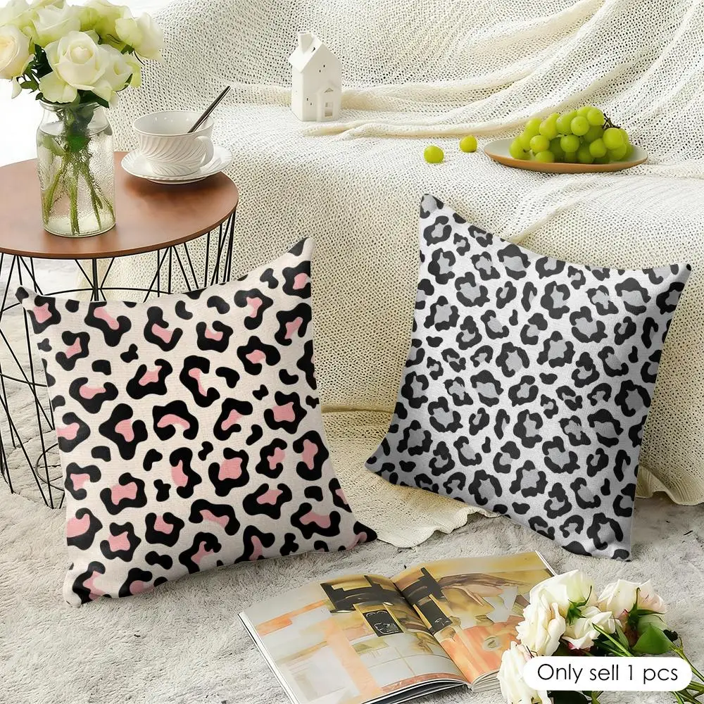 Pink Leopard Pattern Cushion Cover Soft Short Plush Pillow Cover Smooth Cozy Texture Aesthetic Cushion Case Home Decor