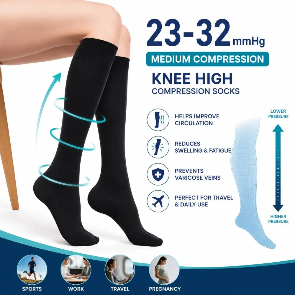 Durable 23-32mmHg Compression Socks Unisex S-XXL Calf Compression Stockings Closed Toe Varicose Veins Stockings