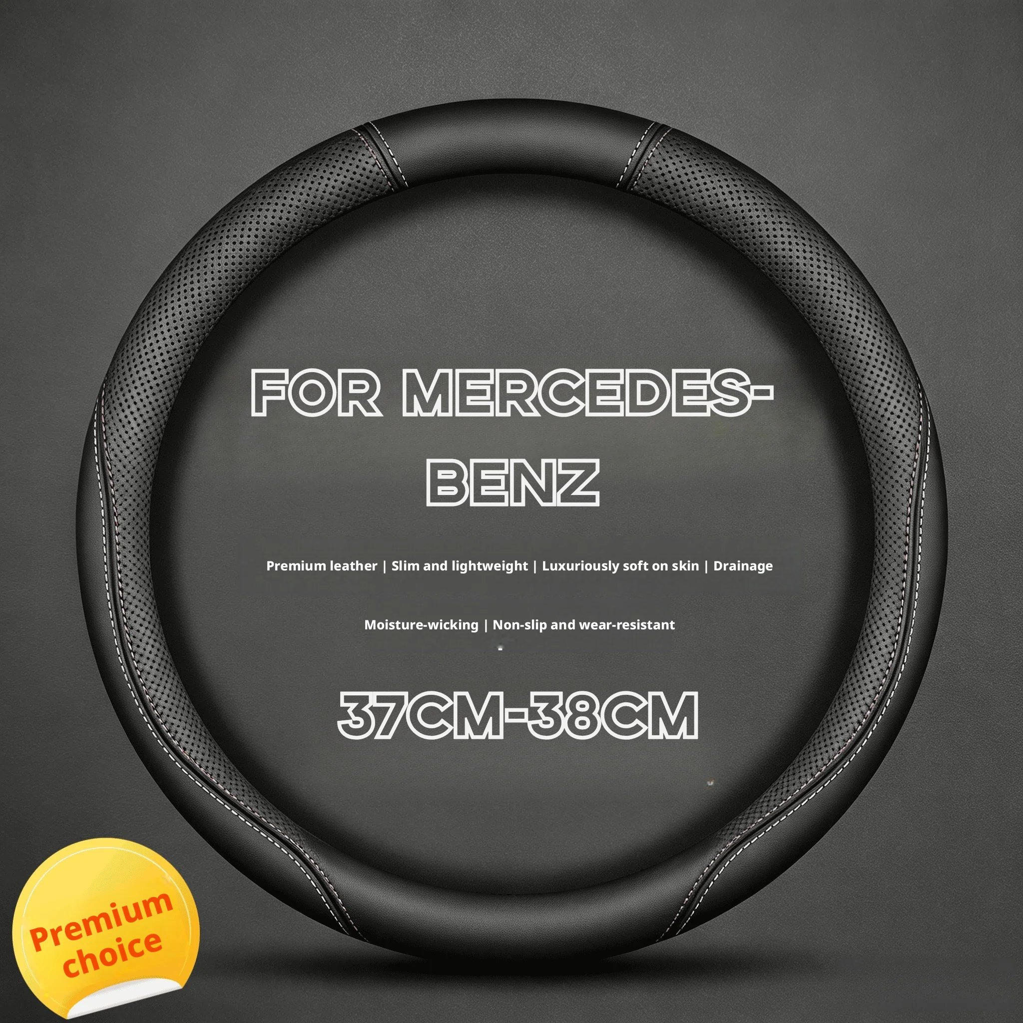 Fit 14.5-15in Skin-Friendly Minimalist Steering Wheel Cover for Mercedes C-Class W204, E-Class W212, A-Class W177, CLA C118