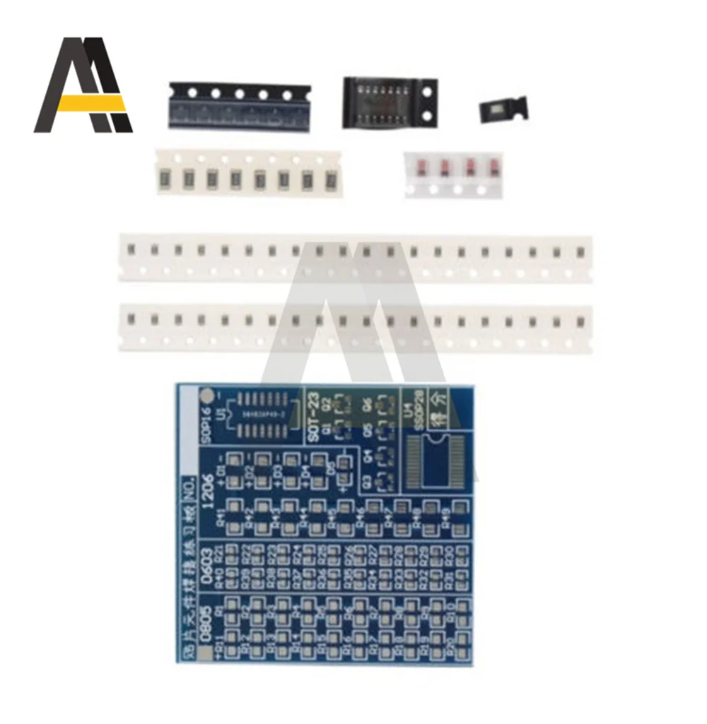 SMT SMD-Placa de práctica de soldadura, circuito PCB, riñonera, entrenamiento de habilidad, electrónica, para 77 piezas, Kit DIY