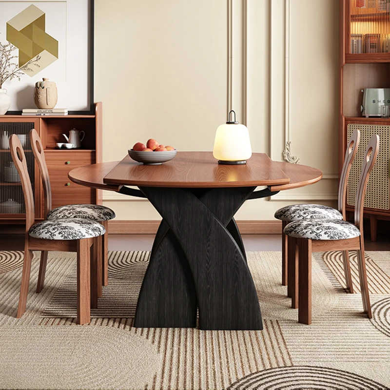 White ash wood grain solid wood extendable dining table, transformable round table, foldable dual-purpose dining table
