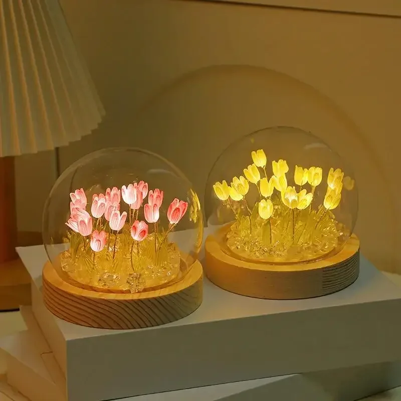DIY Künstliche Tulpe Blume Nachtlicht Ornamente Handgemachte Nacht LED Nacht Lampe Schlafzimmer Schreibtisch Dekor Geburtstag Geschenke Tisch Lampe – Detail 3