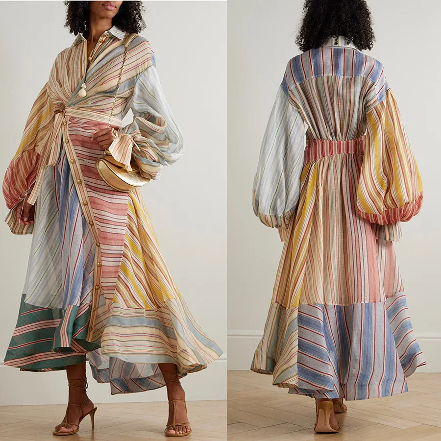

Long Sleeve Printed Dresses for Women Spring Summer Linen Loose Casual Dress Jumpsuit Playsuit Matching Set