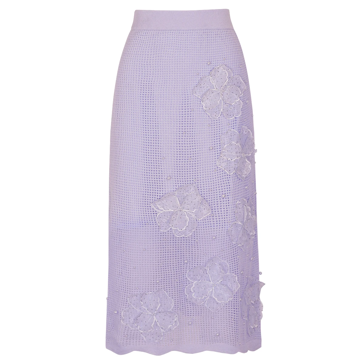 26172 High Quality Summer Autumn Women 3D Floral Knit Sleeveless Top Midi Skirt Two Piece Set Daily Casual Ladies Outfit