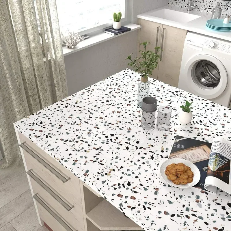 

Terrazzo Contact Paper White Waterproof Self Adhesive Wallpaper Roll Granite Countertop Decor Peel and Stick Sticker for Kitchen