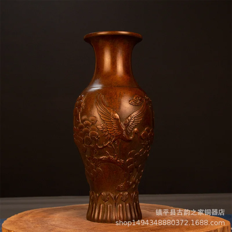 Wholesale Brass Crane Pair Home Living Room Decoration Antique Imitation Gilt Copper Vase Ornament