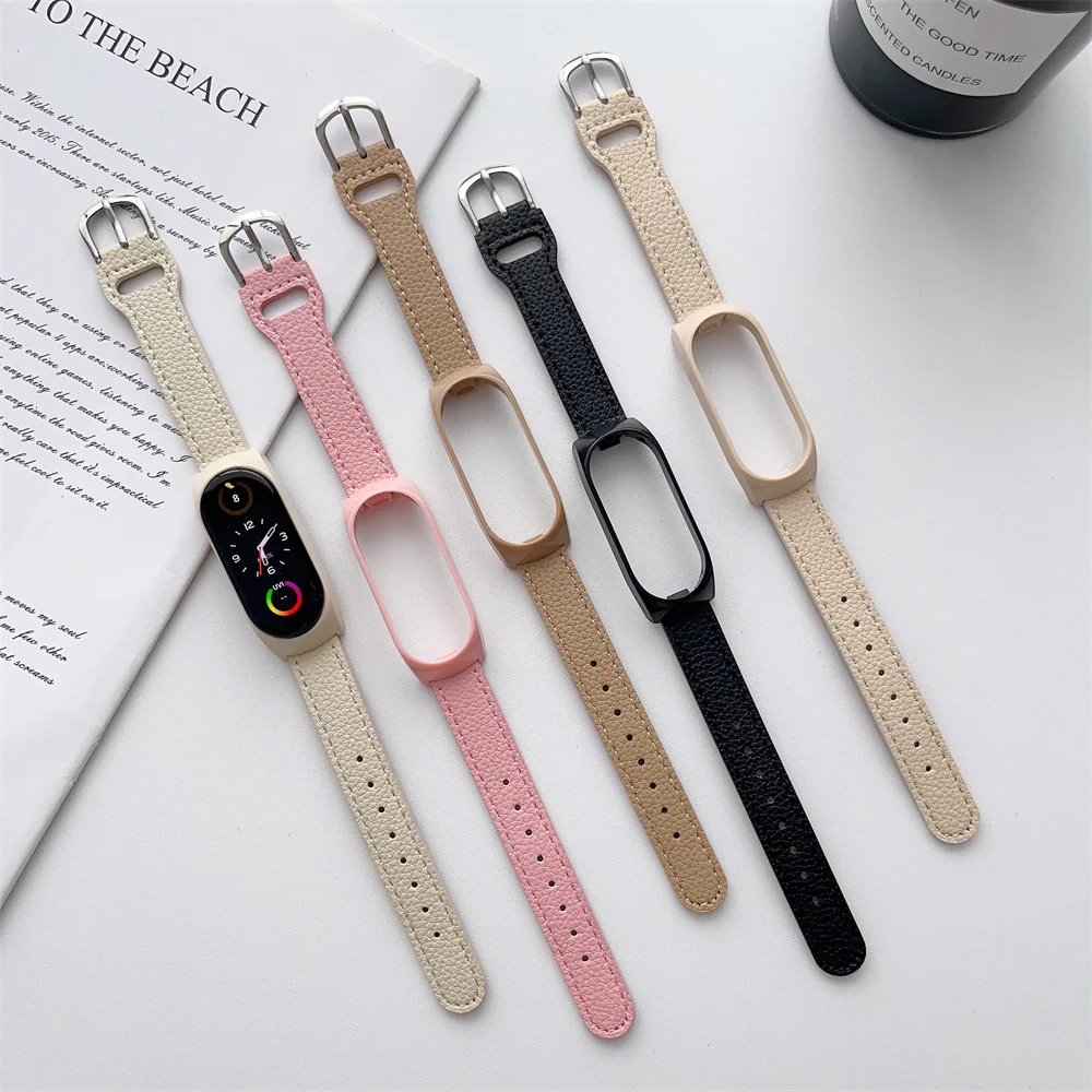 

Кожаный ремешок для Xiaomi Band 7, женские браслеты для xiaomi Miband 7, аксессуары для умных часов, модные