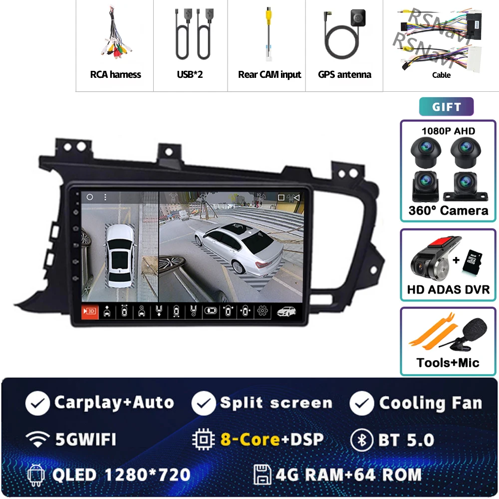 Plug en Play Android 15 Carplay Auto Qualcomm Scherm Autoradio Speler Voor KIA Kia K5 Optima 2011-2015 GPS Stereo Wifi + 4G DSP