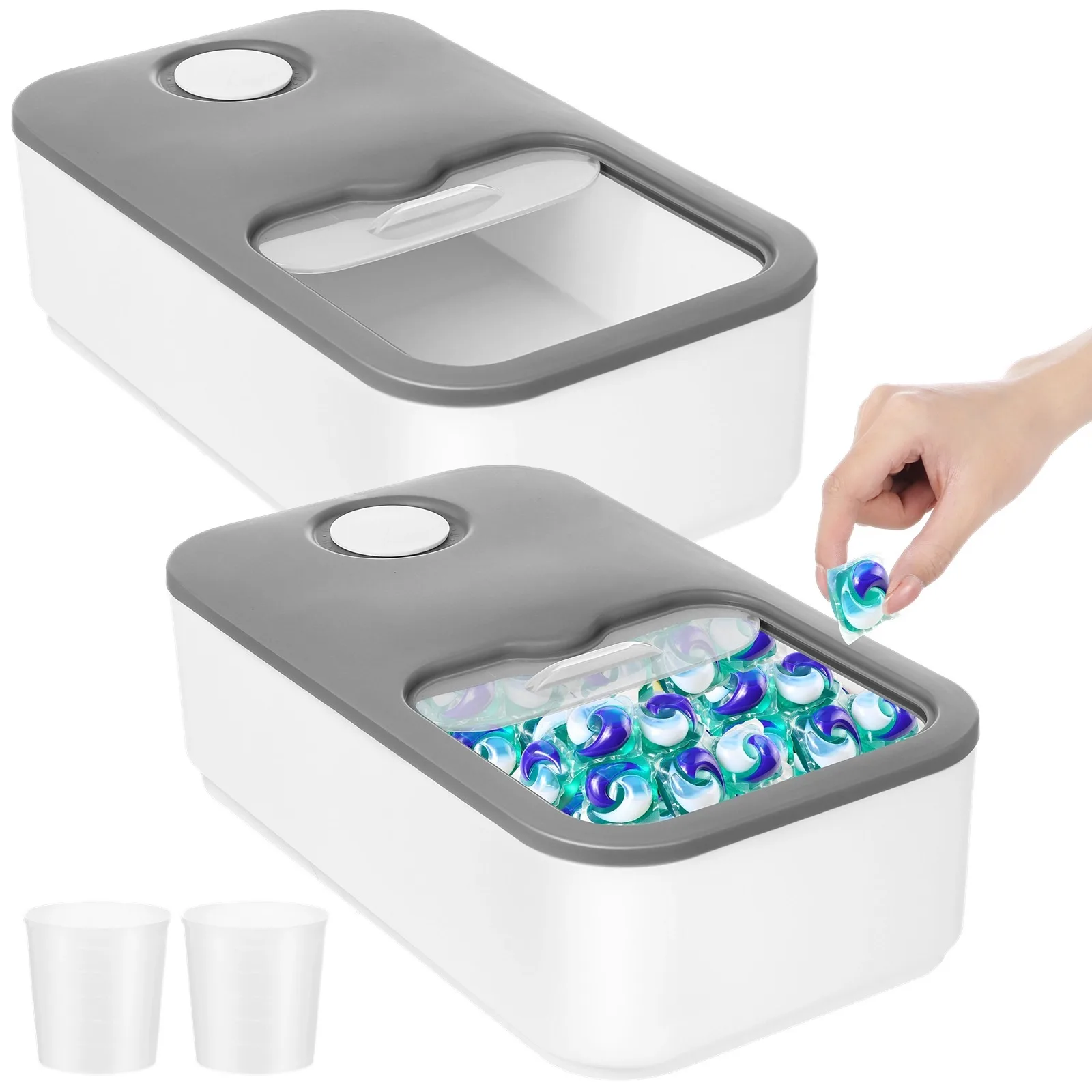 2Pcs Laundry Pod Containers Laundry Detergent Containers Slide Lids Measuring Cups Laundry Pod Holders Laundry Powder Containers
