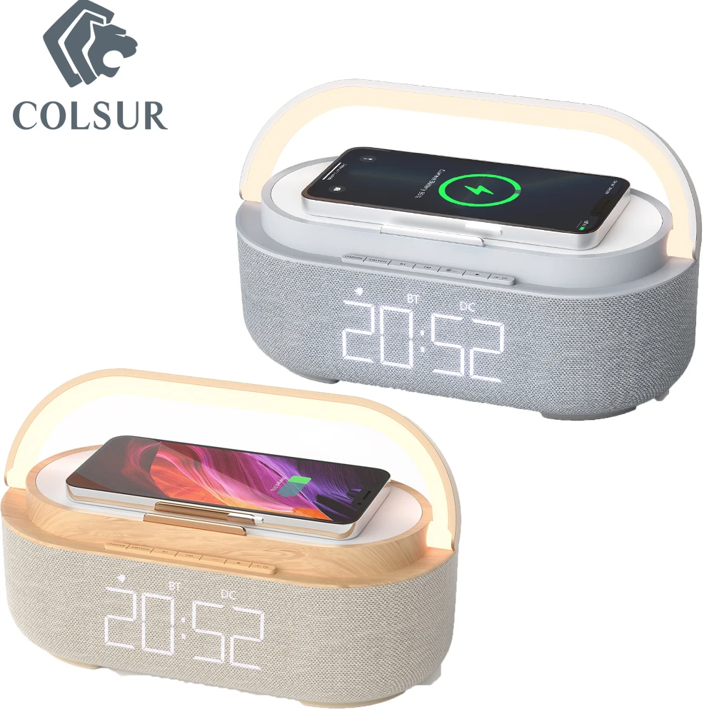 

Portable Digital Alarm Clock Bluetooth Speaker Wireless Charger FM Clock Radio Touch Night Light Dual Home Bedside Subwoofer