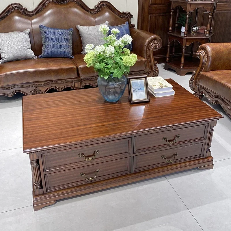

All solid wood coffee table black walnut tea table eight drawers oversized storage living room