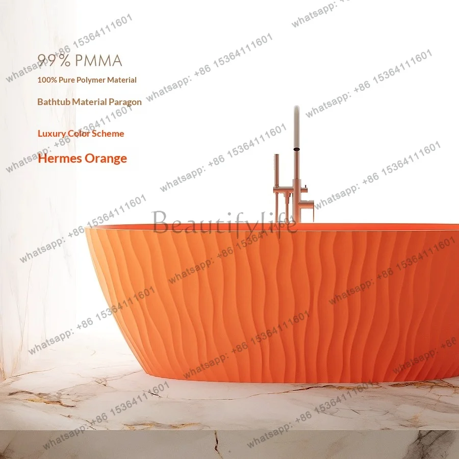 Freestanding PMMA Bathtub Herme Orange Wave Texture Ultra Thin Edge Heat Preservation Minimalist