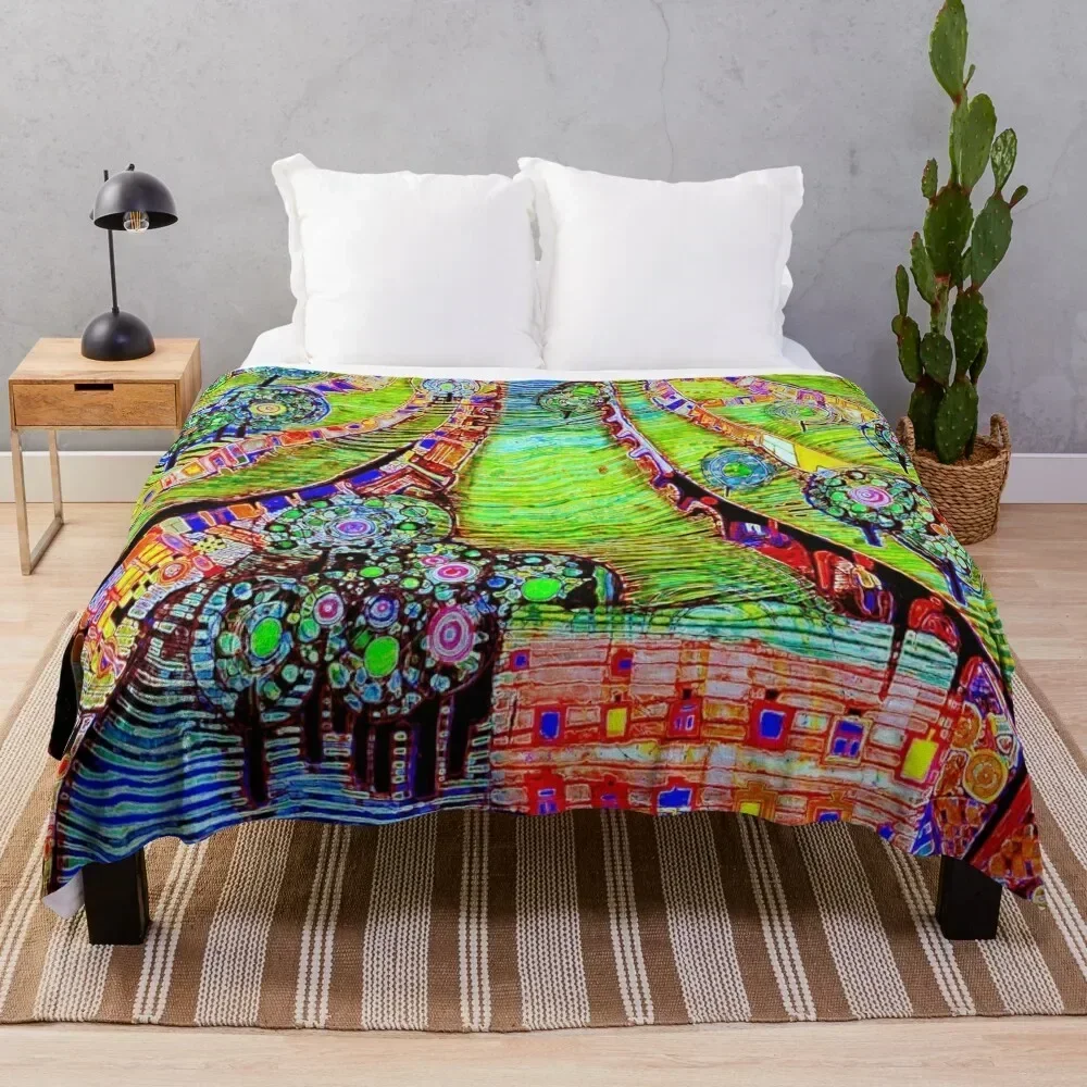 

The green city neon Throw Blanket