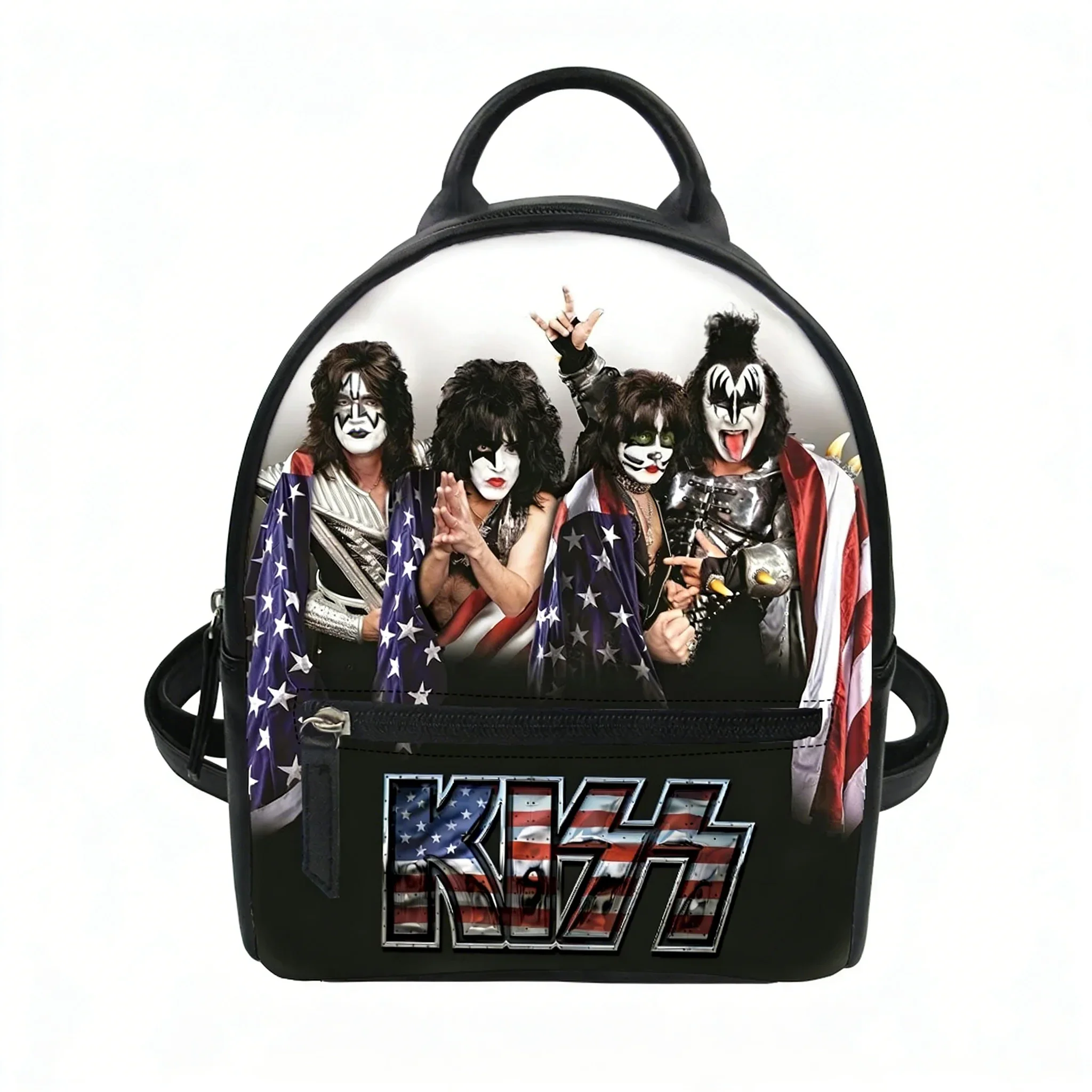 Kiss Rock Band Custom Backpack Purse Women Vintage Rock Carter Schoolbags Double Shoulder Bag Mini Daypack Leather Travel Bag